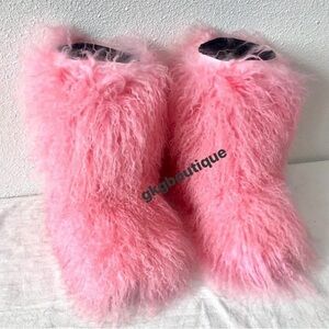Pink Real Fur Fluffy Custom Women's Boots